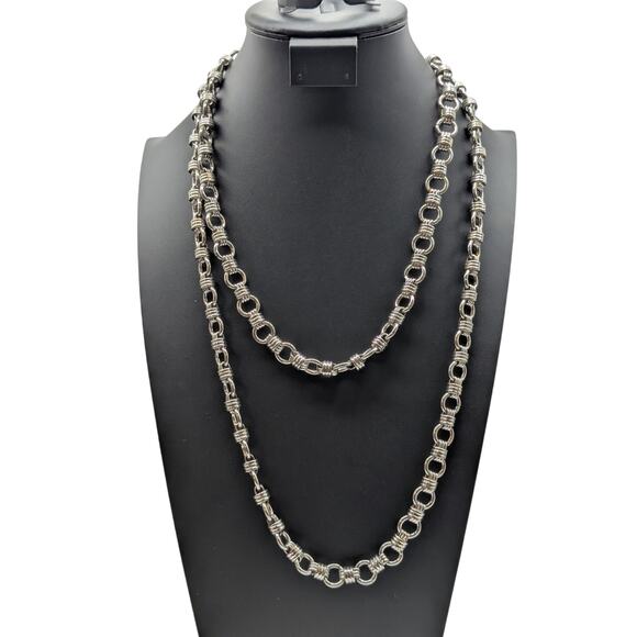 Silver Tone Heavy Chain Link 54" Necklace - Picture 1 of 6